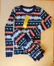 NWT HANNA ANDERSSON SCANDI SNOWFLAKE FAIR ISLE LONG JOHN PAJAMAS 140 10