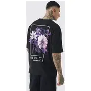 Mens Black Tall Oversized Floral Back Graphic T-shirt