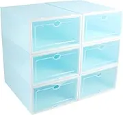 FONDOTIN 6PCS Box Stackable Transparent Shoe Storage Box Plastic Container with Door Blue and White Design for Women for Closet Organization and Shoe Display