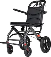 Folding Transport Wheelchair, Ultralight Portable Travel Wheelchairs with Handbrake, Aluminum Alloy Lightweight Wheelchair Trolleys for Elderly and Children