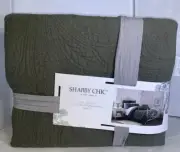 SHABBY CHIC Full / Queen Sized Cotton Stonewash Quilt Green 88” X 92” Brand New