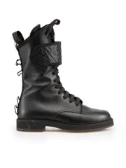 Black Leather Logo Biker Combat Boots