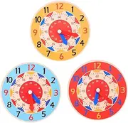 GARVALON 3 Piece Wooden Clock Toys Set Preschool Teaching Boys and Number Recognition Toys