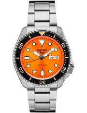 Seiko Men's Seiko 5 Automatic Orange Dial Steel Bracelet Watch SRPD59