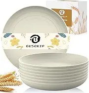 BUSOKIP 11 Inch Large Wheat Straw Plates 8 Pieces, Unbreakable Dinner Plates Reusable Plastic Plates Alternatives, Microwave Safe Plates for Kitchen, Plates Set of 8 (Beige)