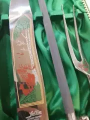 Lublim Solingen-Germany, Hand Carved Stag Handled 3 Piece Carving Set. NIB