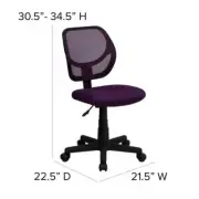 Flash Furniture Swivel Task Chair 21.5" W Ergonomic Mesh Seat Material In Purple