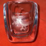 Scandinavian Stromberg Ducks Etched Crystal Glass Vase Signed Small/Heavy