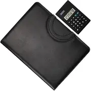 BCOATH Business Portfolio Binder with Padfolio Bundle Leather Folder Zippered Portfolio Document Organizer A4 Size Black Includes Sticker Pad Calculator