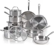 T-fal Pro Tri-Ply Stainless Steel Cookware Set 13 Piece, Induction Compatible Oven Safe 500F, Lids 350F, Fast & Even Heat, Professional Quality & Durability, Pots and Pans Set, Dishwasher Safe, Silver