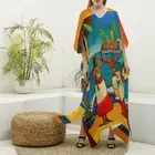 Hawaiian Satin Kaftan Maxi Dress Caftan Goddess Muumuu Paul Gauguin Tropical