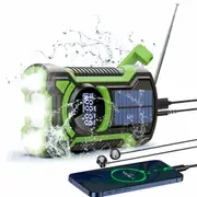 Emergency Weather Radio, Waterproof Bluetooth Portable AM/FM/NOAA Weather Radio, 5000mAh USB Hand Crank Solar Radio, Phone Charger, Flashlight, SOS Green