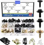 Glarks 72Pcs U-Clips and Body Bolts Screws Assortment Kit - 9 Sizes Auto Car Fasteners With U Nuts, Interior Trim Clips, Self Tapping Screws for Bumper Fender Trim Panels