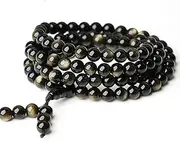 [YANYUEAZ] Prayer Beads,Beads Necklace,Bracelet, 108 Beads Ice Gold Obsidian/Black Gold Obsidian/Tea Crystal Necklace Elastic for Yoga Buddhist Rosary Prayer Charm Gemstone Jewelry(Color:C) (Color : (