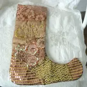 KIRKS FOLLY Elegant Christmas Stocking Gold Beaded Brocade Sequins NEVER USED