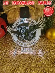 Manly Sea Eagles Old Personalised Name Christmas Bauble LED Light Up Decoration