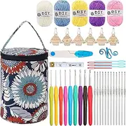 Crochet Kit for Beginners Adults, Knitting Starter Kit Include Yarns, Ergonomic 9 Sizes Crochet Hooks 2.0-6.0 mm, Lace Steel Needles 0.6-1.9 mm and Bag, Crochet Starter Kit for Beginners Kids