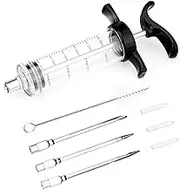 Turkey Meat Injector Syringe Kit with 3 Marinade Needles for BBQ Grill Smoker, 1 Cleaning Brush, 1 Oz/30 ml Large Capacity Injector Marinades for Meats Black