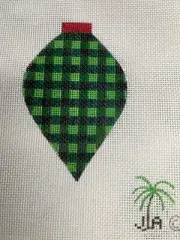 Handpainted Needlepoint Canvas Christmas Ornament m,Green Plaid 18ct