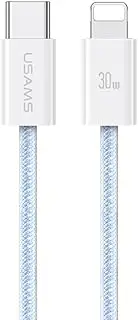 USAMS Quality High Density Braided USB Type-C ToLightning Cable 30W for iPhone Pro Max 14 13 12 11 Mini PD Fast Charging Cable for iPad 1.2M (Blue)
