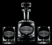 Engraved Whiskey Decanter and Glass Gift Set, 4 Glasses