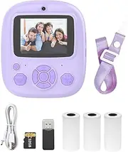 Camera Instant Thermal Printer 2.4 Inch Screen Digital Camera Support r ing 1080P/720P Video Recording Thermal INKL Printing with 3 Rolls White Print Paper+32G ry Card+Card Purple One Size