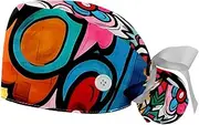 [YTYVAGT] 2-Pc,Gourd-Shaped Working Cap,Fisherman Hat with Buttons and Cotton Sweatband,Abstract Colorful Floral Pattern