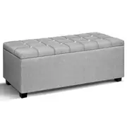 Storage Ottoman Blanket Box 97cm Button Linen Grey