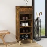 Slim Shoe Cabinet Smoked Oak 40x36x105 cm, Engineered Wood with 4 Open Shelves and Drawer, Space-Saving Shoe Storage Cabinet for Entryway, Apartment Essentials
