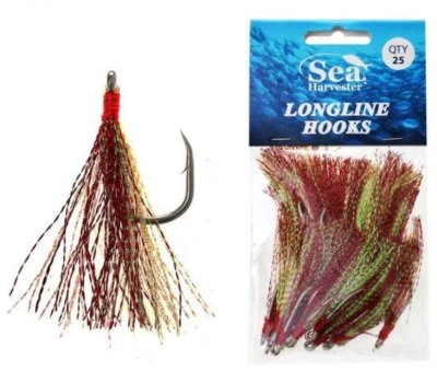 Sea Harvester Longline Flasher Hooks Size 18R Qty 25 Chartreuse Red