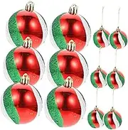 NOLITOY 12pcs Striped Christmas Balls Christmas Balls Ornaments Ball Ornaments for Xmas Tree Christmas Balls Pendants Christmas Tree Ornaments Xmas Party Supplies 6cm Plastic Lob