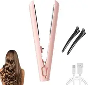 Mini Dual Purpose Curling Iron, Mini Dual Purpose Curling Iron for Short Hair, 2025 Upgrade 2-in-1 Portable Curling Wand and Flat Iron, for All Hair Types (Pink)