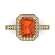 2.84 ct Emerald Cut Halo Red Stone Promise Wedding Ring 14k Yellow Solid Gold