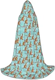 SKKNT Funny For Kangaroo Zoo Print Halloween Hooded Cloak Full Length Cape With Hood For Men And Women For Carnival