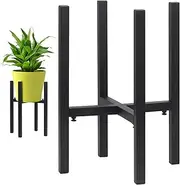 [Swpeet] 1 Pack 14'' Plant Stand, Metal Planter Stand Indoor Outdoor, Adjustable Potted Plant Holder, Hold Up to 10 Inch Planter, Mid Century Plant Pot Holder for Living Room Bedroom (Black Square Tube)
