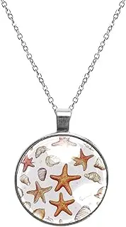 [Diusye] Necklaces for Women, Starfish Shells Conch Print Stainless Steel Pendant Necklace Jewelry Birthday Anniversary Wife Girls Friends Gift