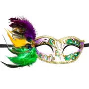 Venetian Mardi Gras Peacock Feather Glitter Women Eyes Mask - White Purple