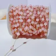 [Generic] 5 Meter Opal Stone Bead Copper Chains Stone Copper Beaded KC Gold Color Necklace Chain Bracelet Supplies for DIY Jewelry Making(Pink)