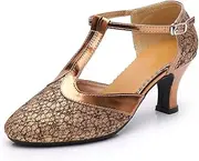 [SWDZM] Womens Latin Dance Shoes Closed Toe Ballroom Salsa Dance Heels Performance Practice Shoes