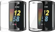 [2 Pack] Protective Case Cover for Fitbit Charge 5 2021, Full Body Screen Protector Case TPU All-Around Protective Ultra Clear Slim Soft Full Cover for Fitbit Charge 5 2021 (Black+Transparent)