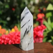 Black Tourmalinated Quartz Healing Crystal Point Wands Chakra Obelisk Tower Gift