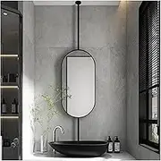 Oval Ceiling Hanging Mirror,HD Bathroom Vanity Mirror,with Metal Frame and Ceiling Boom,for Entrance Cloakroom and Home Decor(Boom Can Be Customized)(Black,40x80cm)