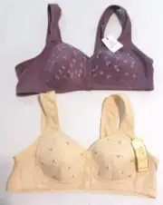 Daisy Snap Front Wireless Bra Youxianya Cotton Comfort 2 Bras 46/105 NWT