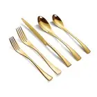 20 Piece Gold Silverware Set18/10 Stainless Steel Cutlery Modern Utensils Fla...