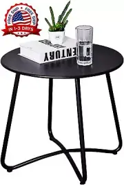 Patio Side Table, round Metal Side Table, Weatherproof, Portable, Outdoor ,Black