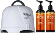 Red by Kiss 3000 Ceramic Tourmaline Professional Hood Dryer with Growth MD Scalp Shampoo & Conditioner Set – 4 Heat Settings, Extra Coverage Dryer + Biotin & Menthol Infused Scalp Care Duo (10oz Each)