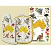 Souvenir Hot Pot and Tea Towel Set - Australian Flora and Fauna