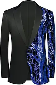 [KUDMOL] Men Black Sequin Shiny Prom Suit Jacket One Button Slim Fit Sport Coats and Blazers Tuxedo for Wedding Banquet
