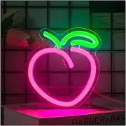 Hanging Art Neon Signs Peach Fruit Neon Sign Pear Chili LED Light USB Powered Cute Decor Neon with Switch for Bar Hotel Party Game Kids Sign Illuminated(14cmx15cm)
