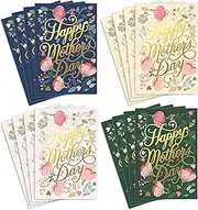 AnyDesign Mother's Day Cards 16 Pack Foil Gold Happy Mother's Day Greeting Cards with Stickers Envelopes Floral Blank Note Cards Assortment for Mother's Day Birthday Celebration, 4 x 6 Inch